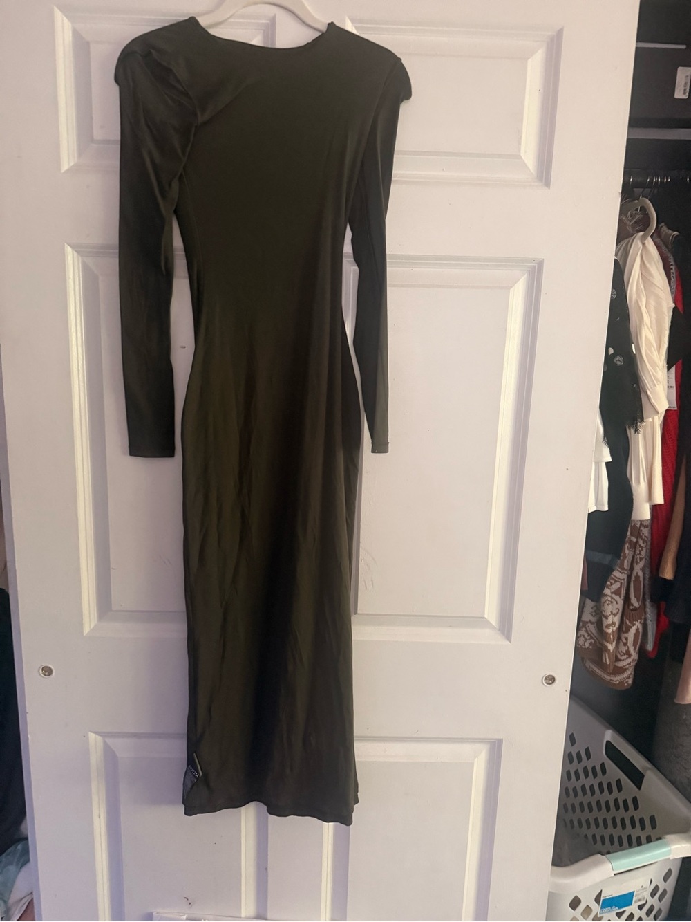 Babaton Olive Green Long Sleeve Bodycon Maxi Dress